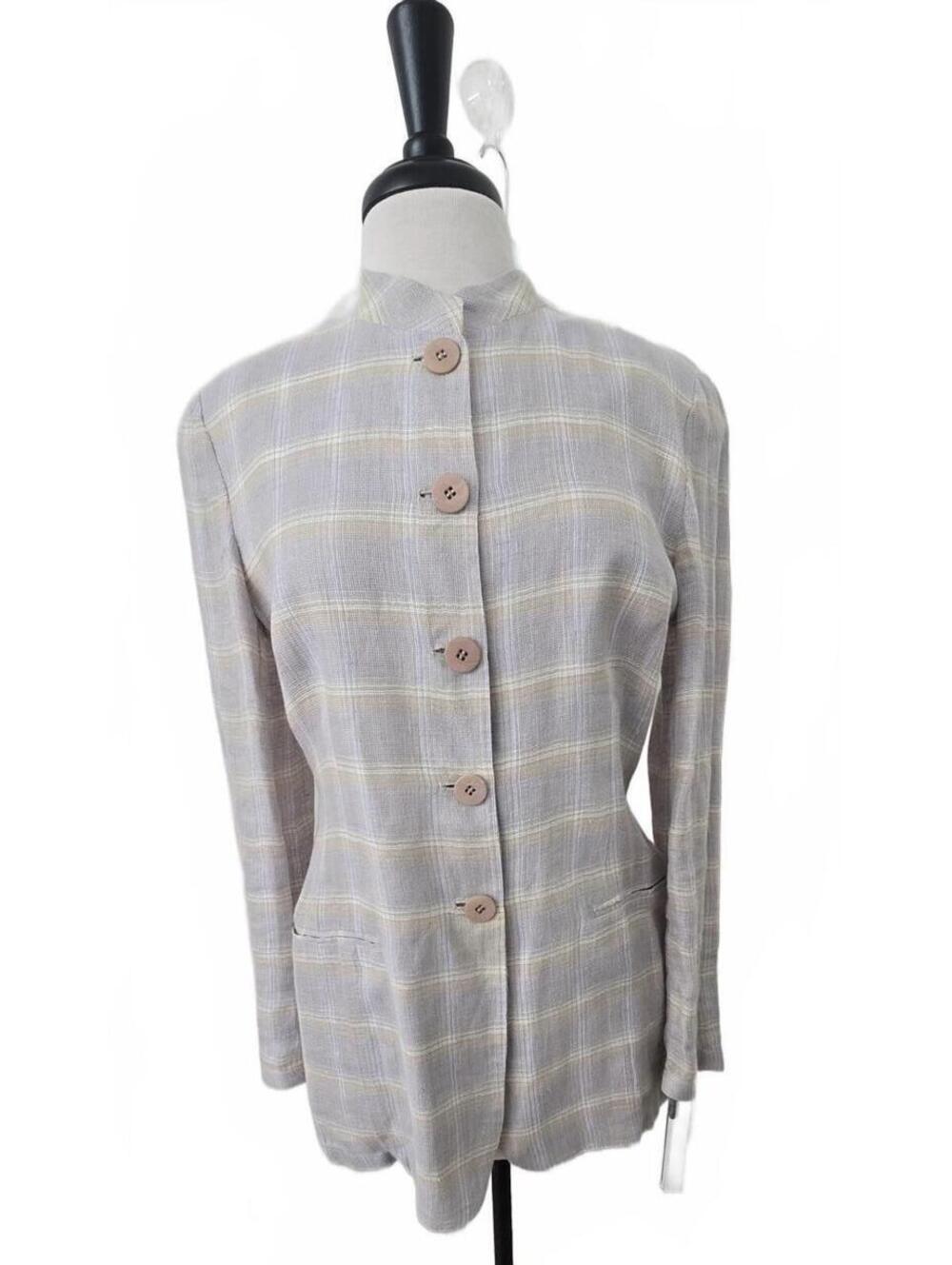 Giorgio Armani Le Collezioni Women's Linen Plaid Button-Up Blazer Jacket